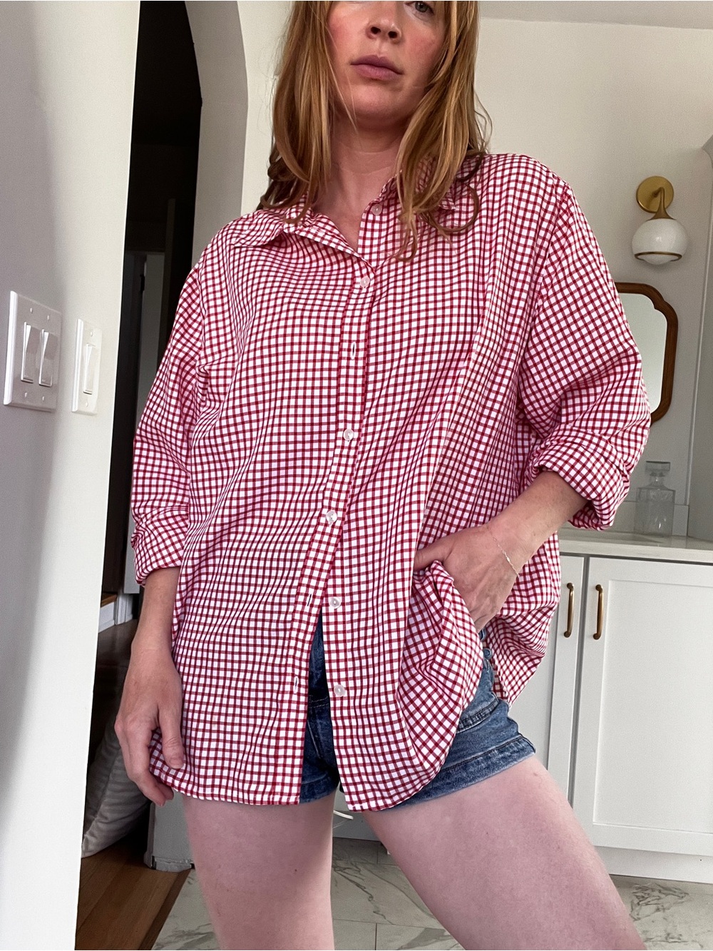 Plus size, vintage Red and White Gingham Shirt